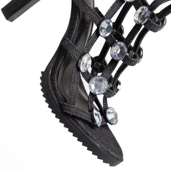 ✨ Karl Lagerfeld Beatriz Rhinestone Faux Crystal Gladiator Sandal Heel Black - Picture 8 of 15